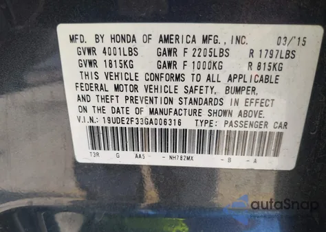 2016 Acura Ilx 2.4L/Acurawatch Plus Package from USA, damaged, VIN 19UDE2F33GA006316